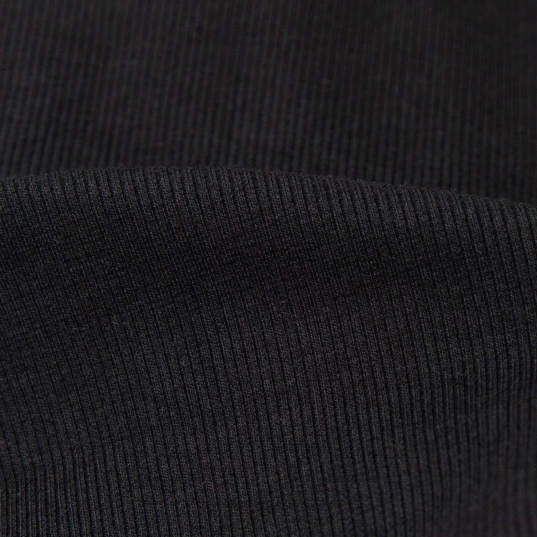 Recycled polyester organic cotton spandex rib 2x1 black 8.5-9 oz