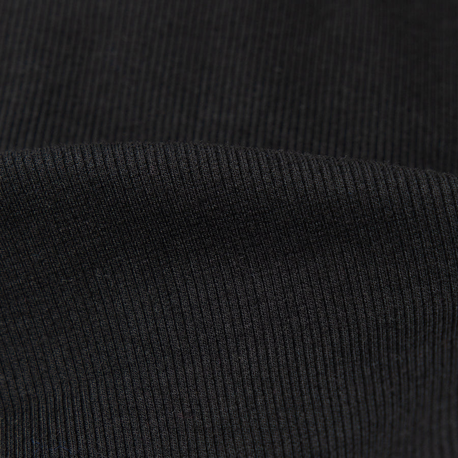 Recycled polyester organic cotton spandex rib 2x1 black 8.5-9 oz